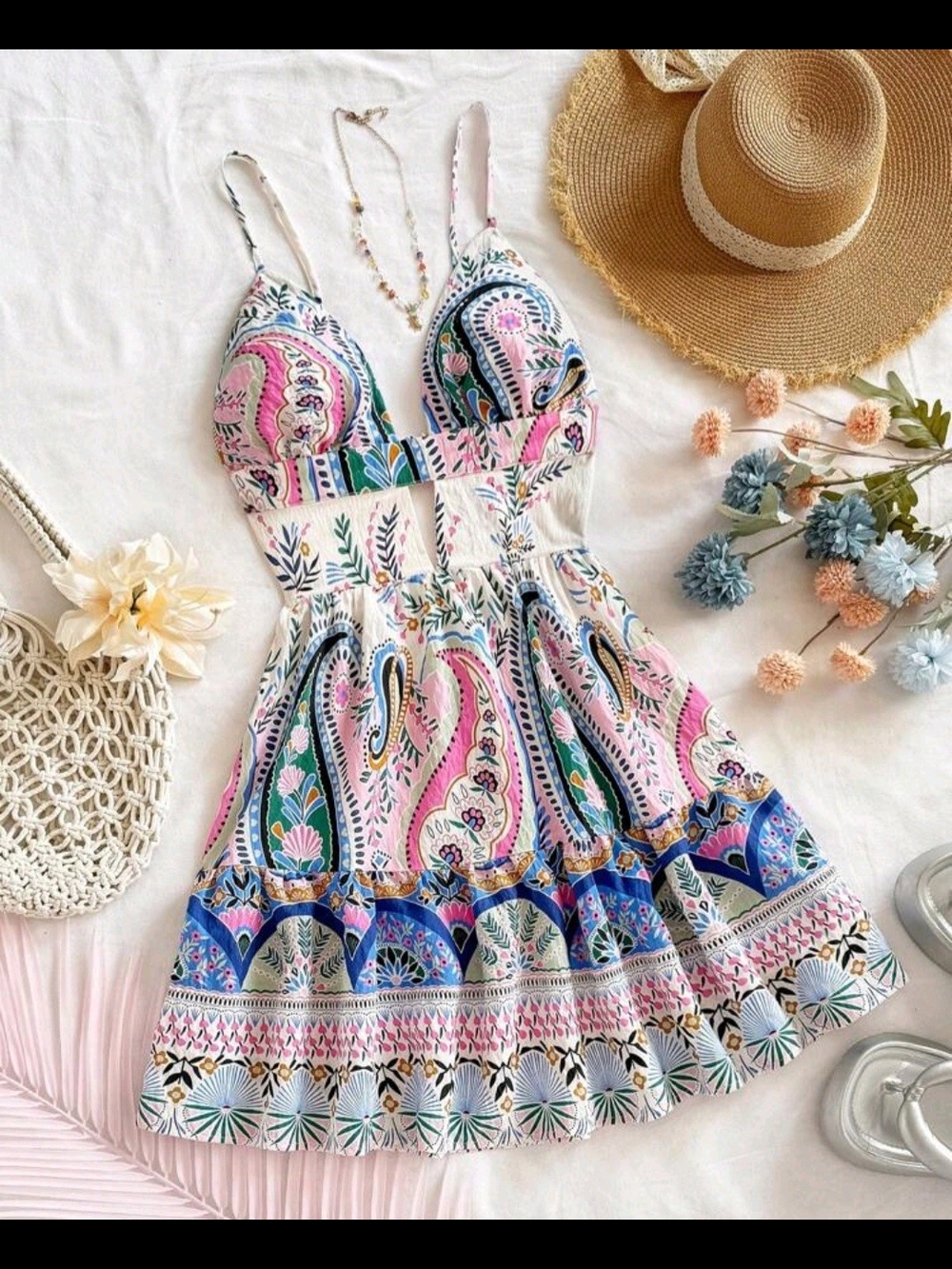 SHEIN Pastel Paisley Maxi Dress in Pink & Blue